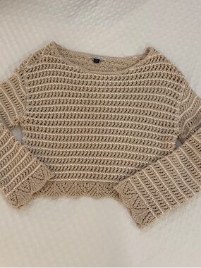American Eagle Beige Cropped Knit Sweater
